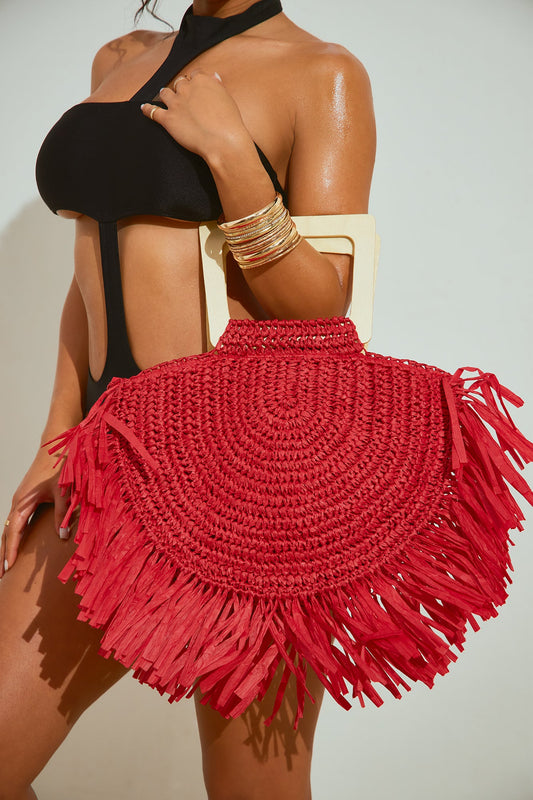 TASSEL BASKET GOLD HANDLE HANDBAG